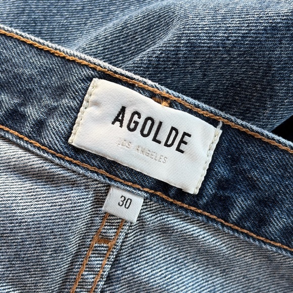 Agolde Denim Bermuda Shorts in Medium Blue Wash - Picture 3 of 3